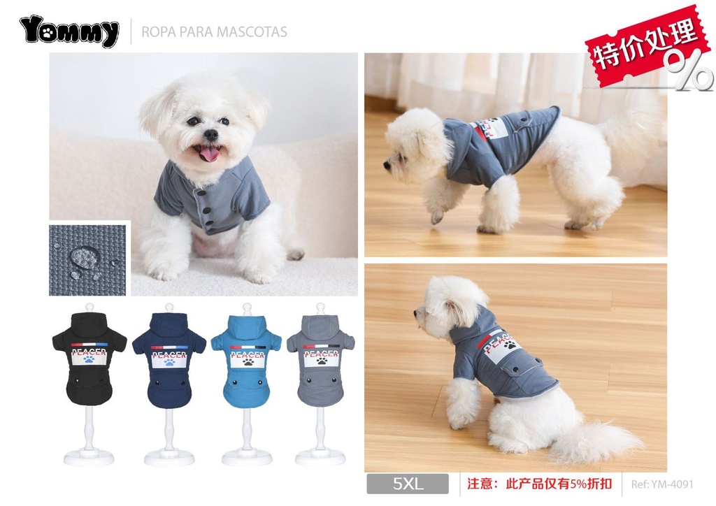 Ropa anorak con capucha para perro 5XL - Abrigo para mascotas