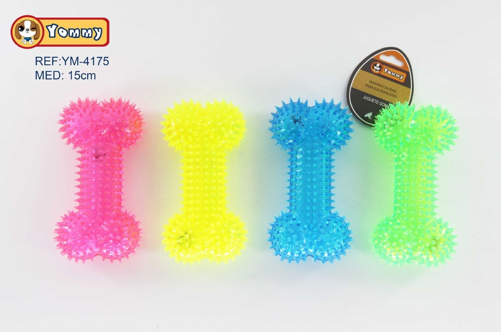 Juguete de caucho 15cm con luz LED, hueso para perros