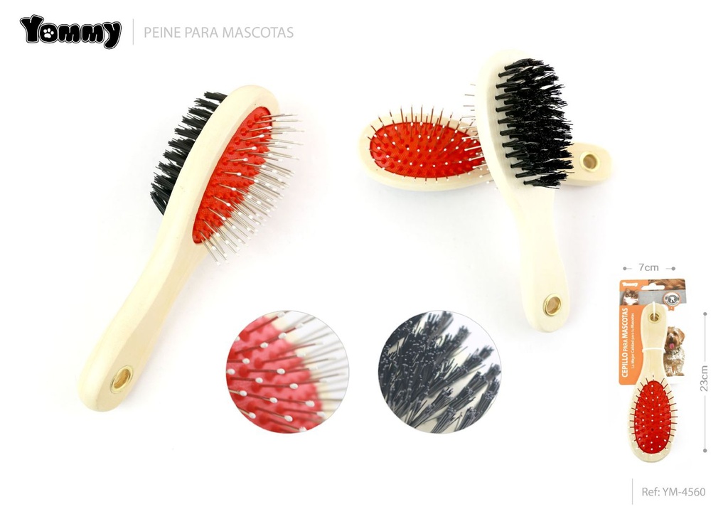 Peina de madera doble cara para mascotas de 23x7 cm