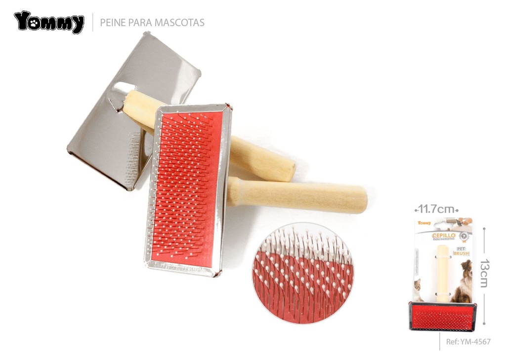 Cepillo de madera de alta densidad 13x11.7cm - Accesorios de cuidado para mascotas