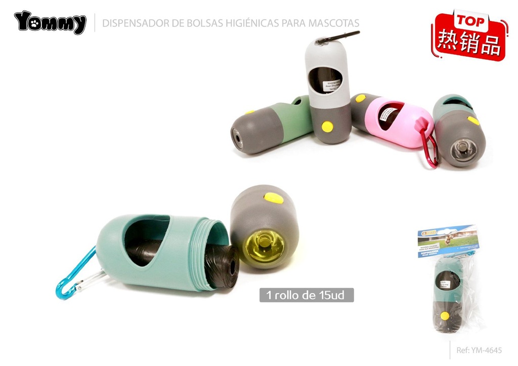 Dispensador de bolsas para excremento con LED (incluye 1 bolsa) 10.8x4.1cm - Accesorios para mascotas