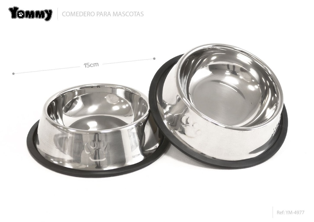 Cuenco de acero inoxidable para perros con huellas 15cm para mascotas