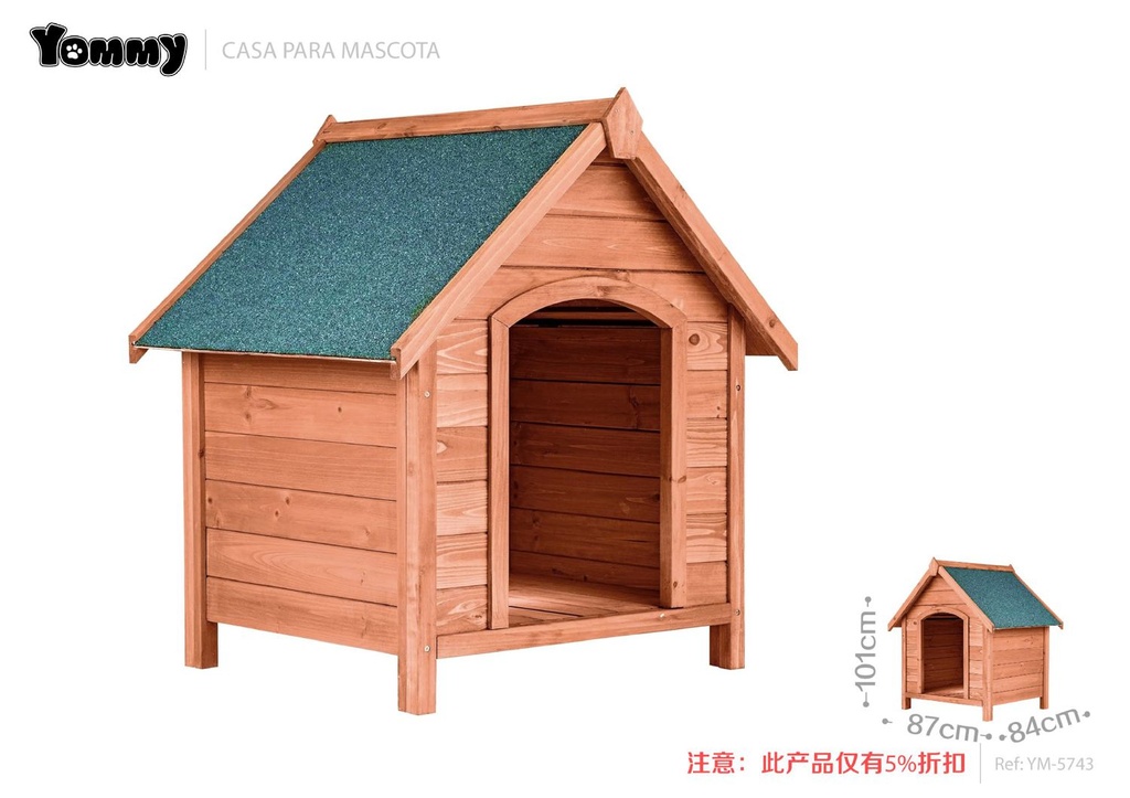 Caseta de madera para mascotas 84x101x87cm para exteriores