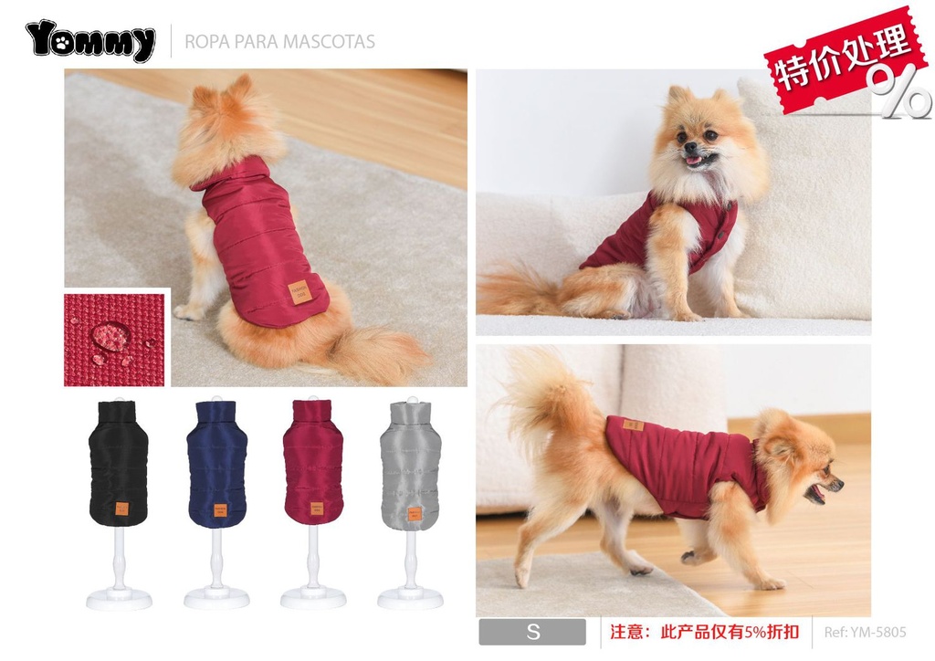 Ropa anorak con cuello para mascotas S - Ropa para perros