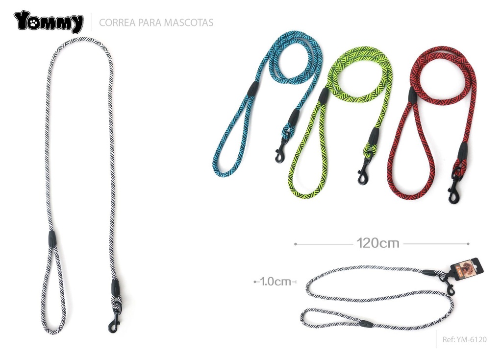Correa perro redonda 1.0x120cm para mascotas