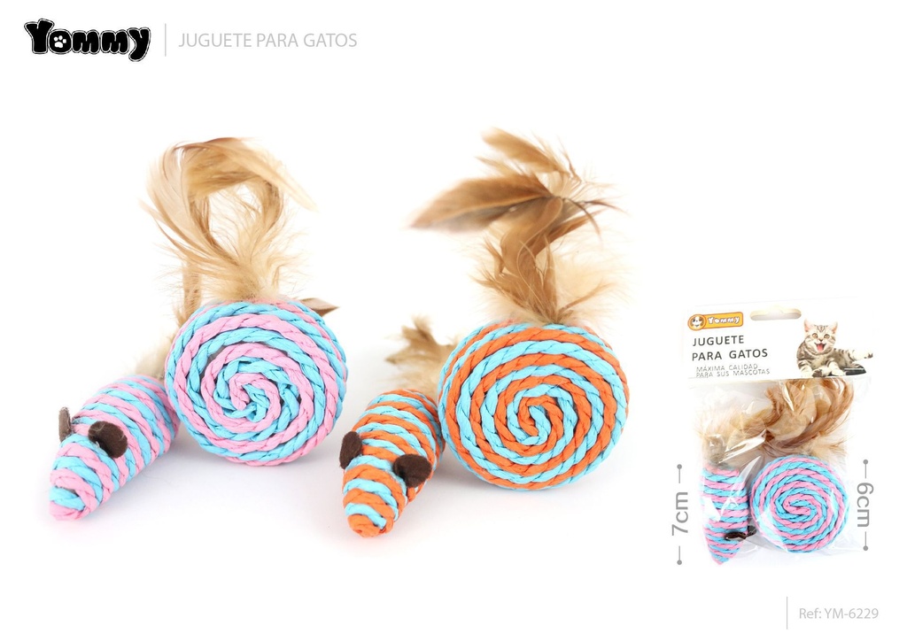 Ratón de juguete para gato con cuerda de yute 6+7 cm - Juguetes para gatos
