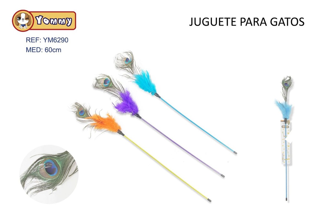 Juguete para gato vara con plumas 60cm