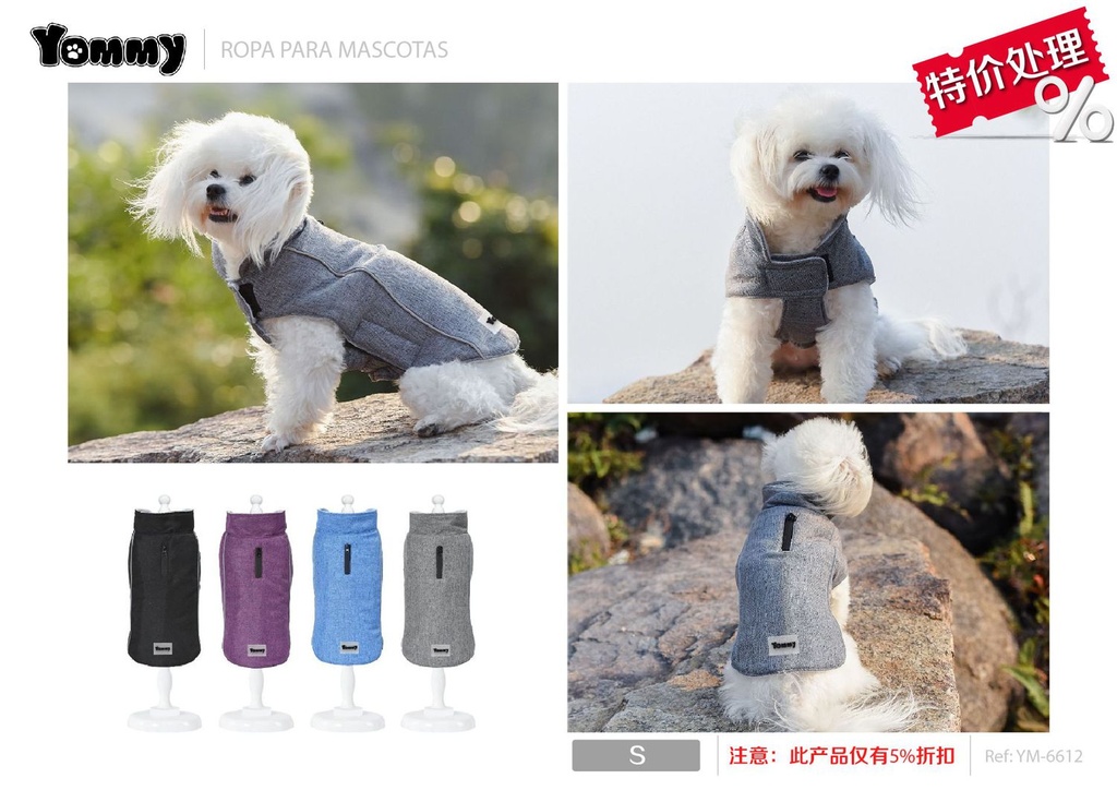 Ropa anorak de algodón para perros talla S - Ropa para mascotas 