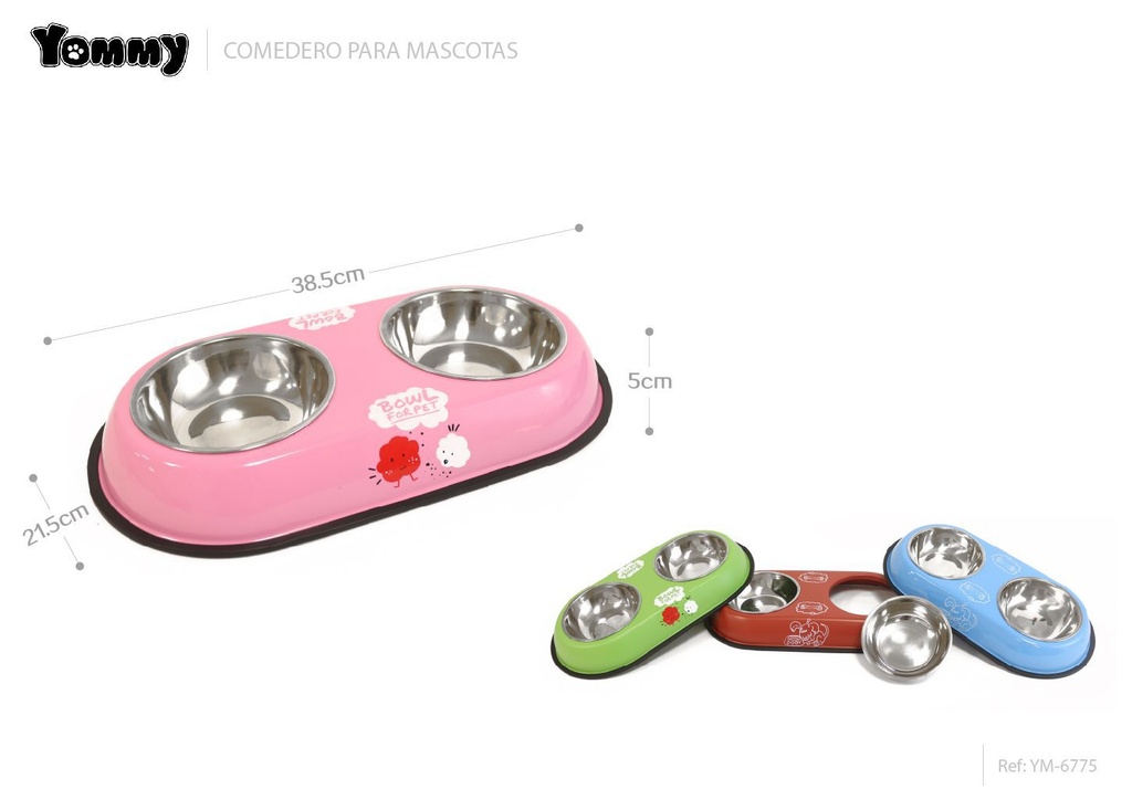 Comedero doble para mascotas 38.5x21.5x5cm - Accesorios para mascotas