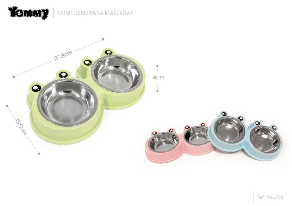 Comedero doble para mascotas 27.8x15.5x4cm ideal para perros y gatos