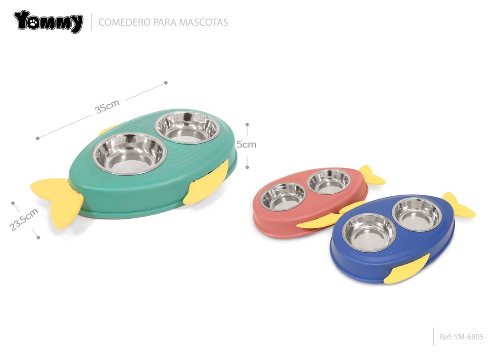 Comedero doble para mascotas 35x23.5x5cm para alimentación