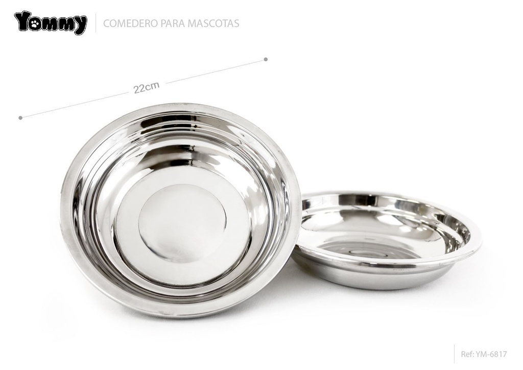 Cuenco de acero inoxidable para mascotas 22cm - Tazón durable para animales