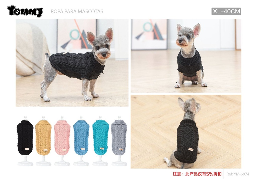 Jersey para mascotas tejido trenzado de lujo XL 40 cm - Ropa para mascotas