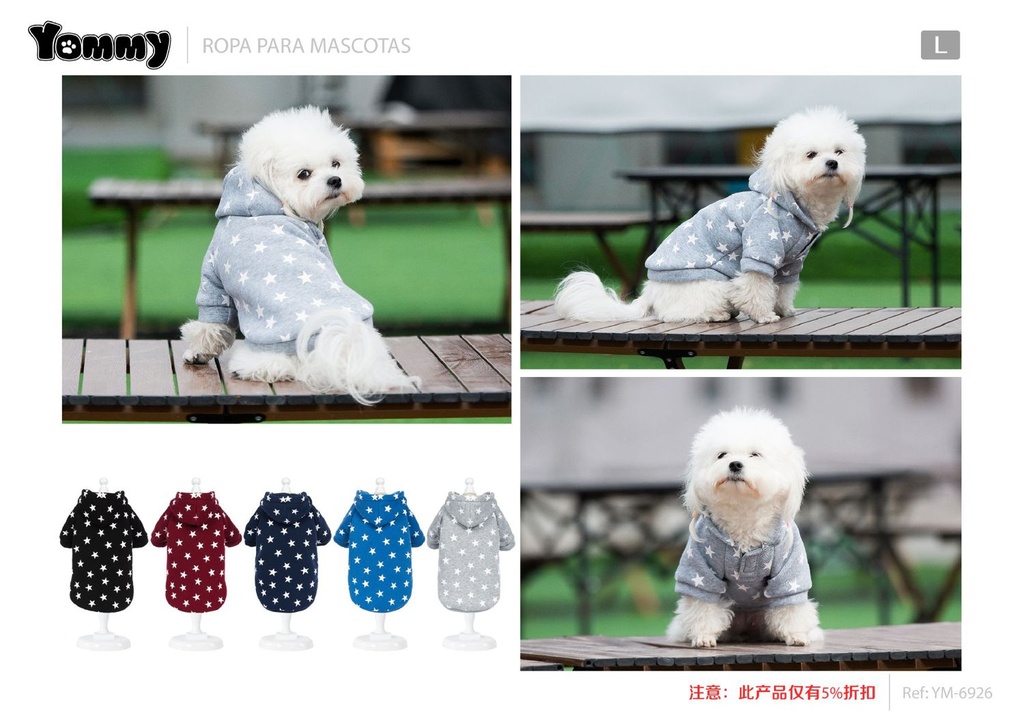 Sudadera con capucha de estrellas para mascotas tamaño L - Ropa para mascotas