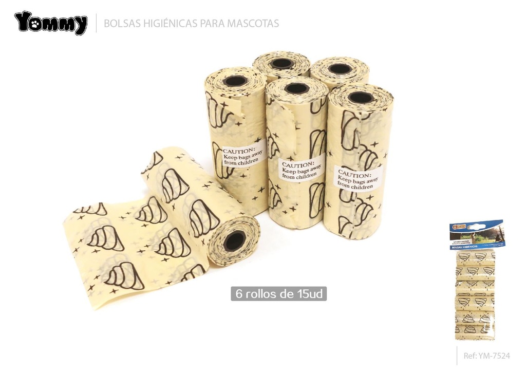Bolsas de excremento decoradas 6*15 amarillas - Productos para mascotas