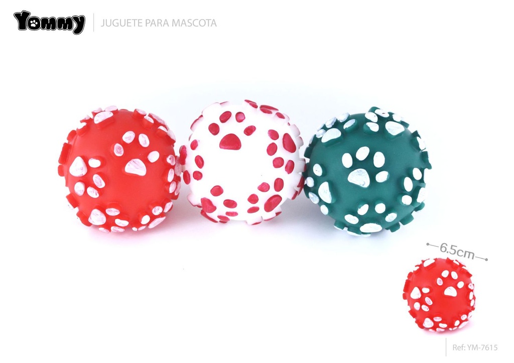 Juguete para mascotas bola con huellas 6.5cm para entretenimiento de mascotas