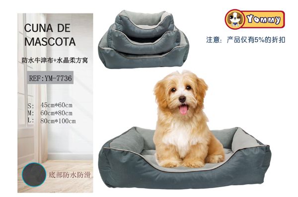 Cuna de mascotas gris con cojín de cristal 3 piezas YD-77365