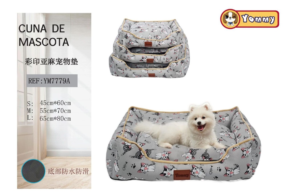 Cuna de perro de lino con estampado juego de 3 gris para mascotas