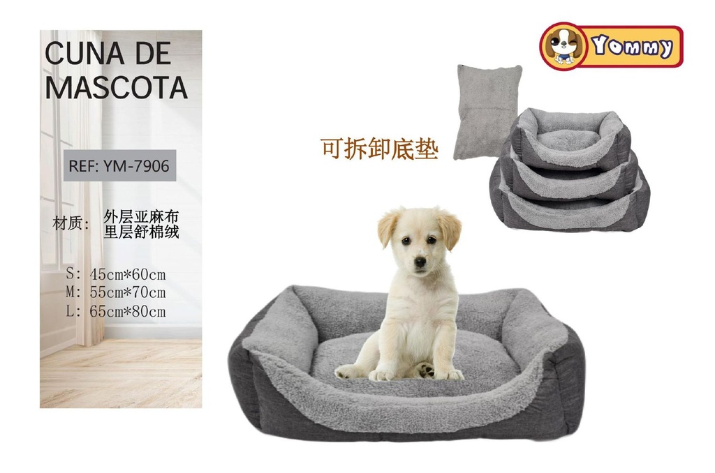 Cuna para perro gris 3 piezas lino y felpa suave ref 7906