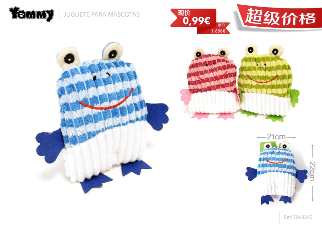 Peluche para mascotas rana arcoíris 22cmx21cm para juego y entretenimiento