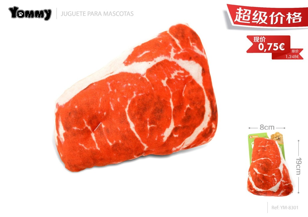 Juguete de peluche en forma de carne 8x19 cm - Juguetes para mascotas