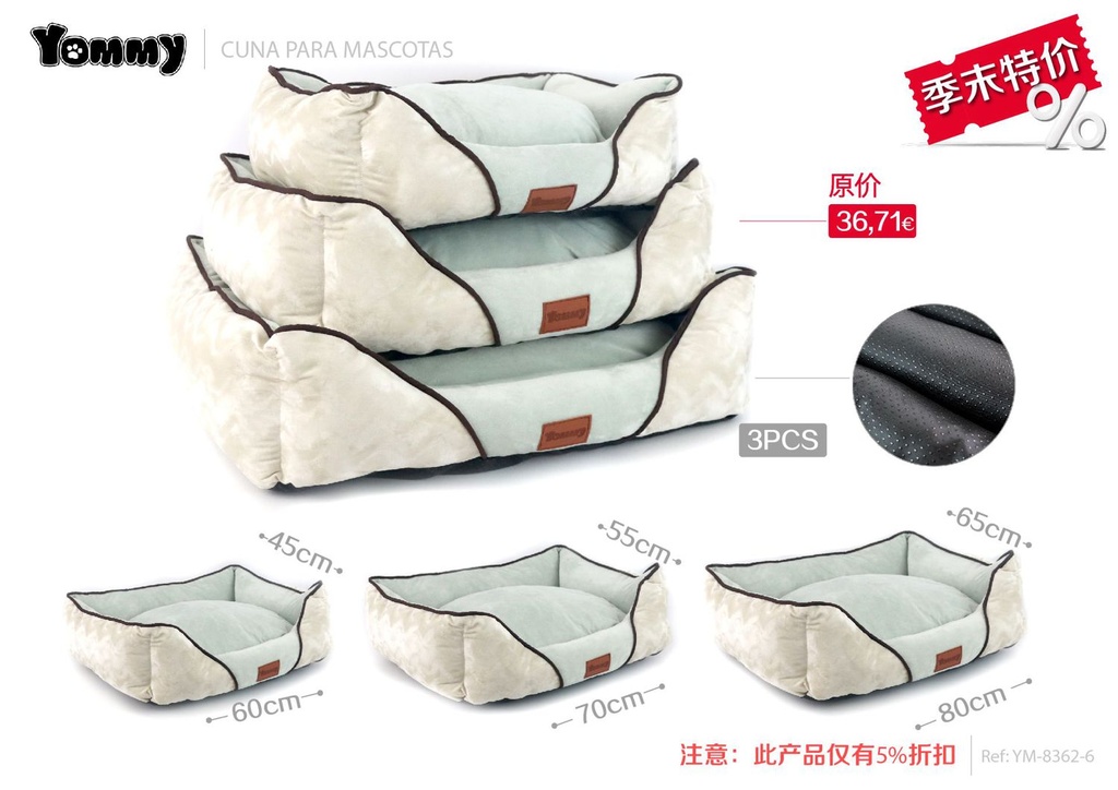 Cuna de perro de tela de cocodrilo y pelaje cristal ultra suave - Cama para mascotas 
