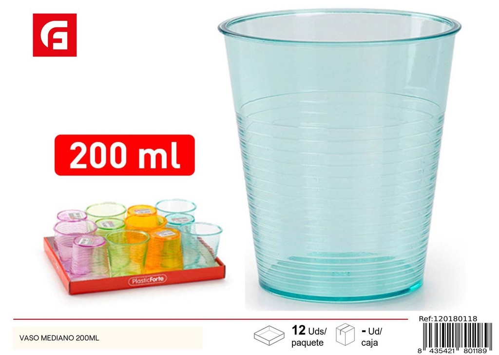 Vaso de plástico mediano 200ml para bebidas