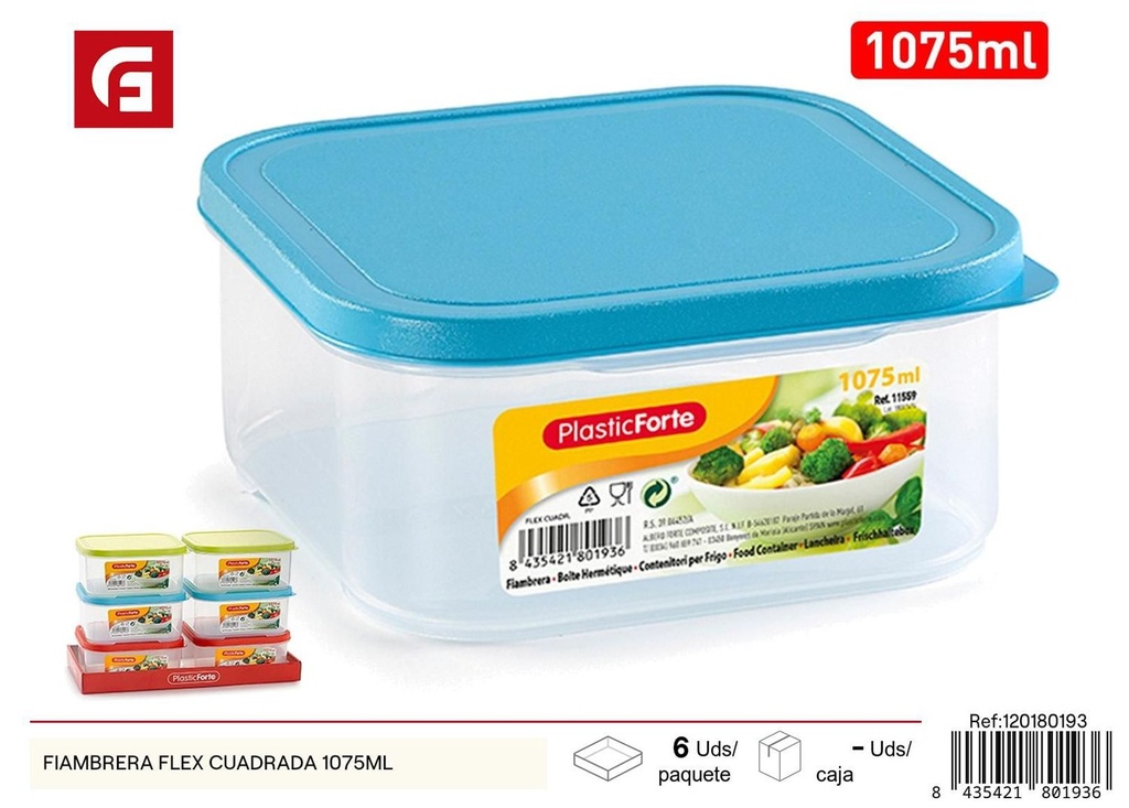 Fiambrera flexible cuadrada 1075ml para almacenamiento de alimentos