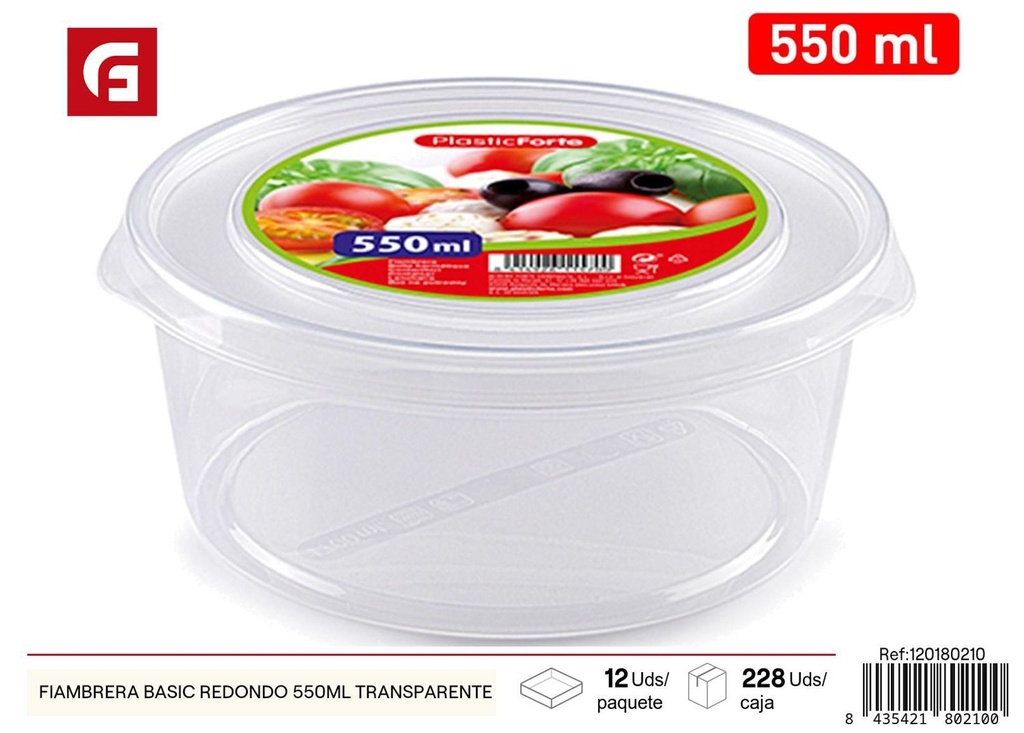 Fiambrera básica redonda 550 ml transparente - Contenedores para comida