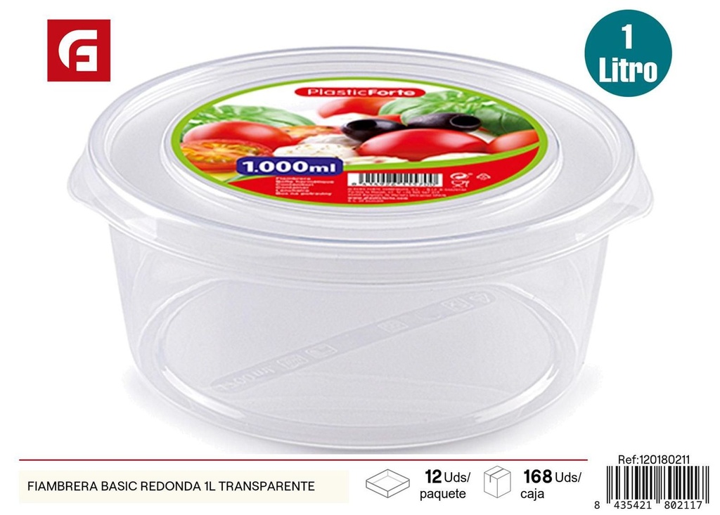 Fiambrera redonda transparente 1L - Contenedores de cocina