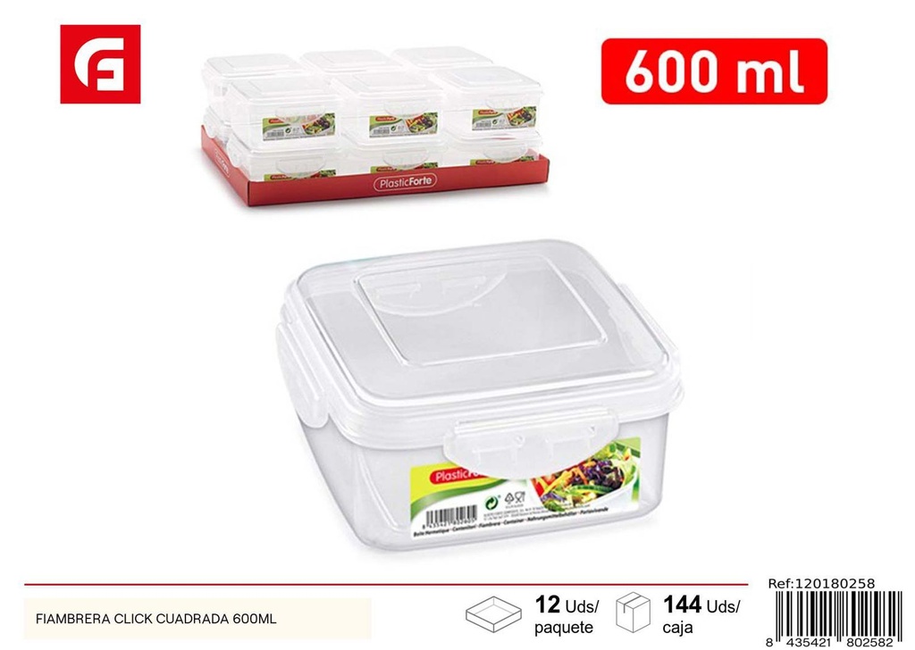 Fiambrera cuadrada con cierre 600 ml - Utensilios de cocina de plástico