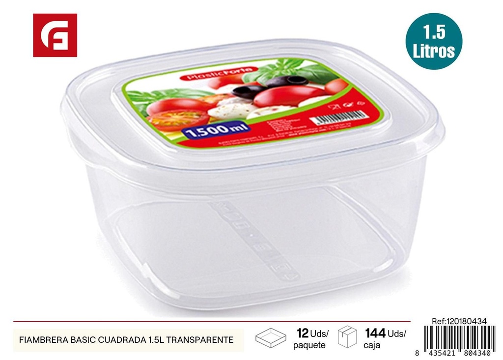 Fiambrera básica cuadrada 1.5L transparente