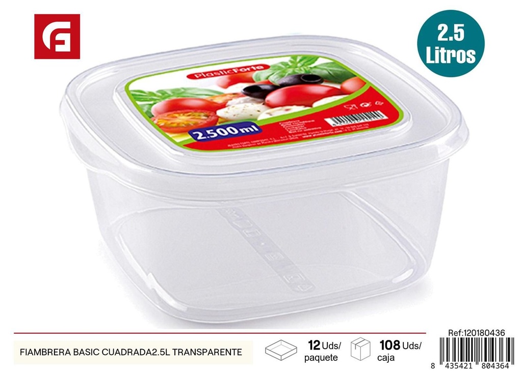Fiambrera básica cuadrada2.5L transparente - Envase de plástico