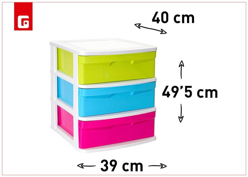 Cajonera de plástico Sena 3 cajones blanco para almacenamiento
