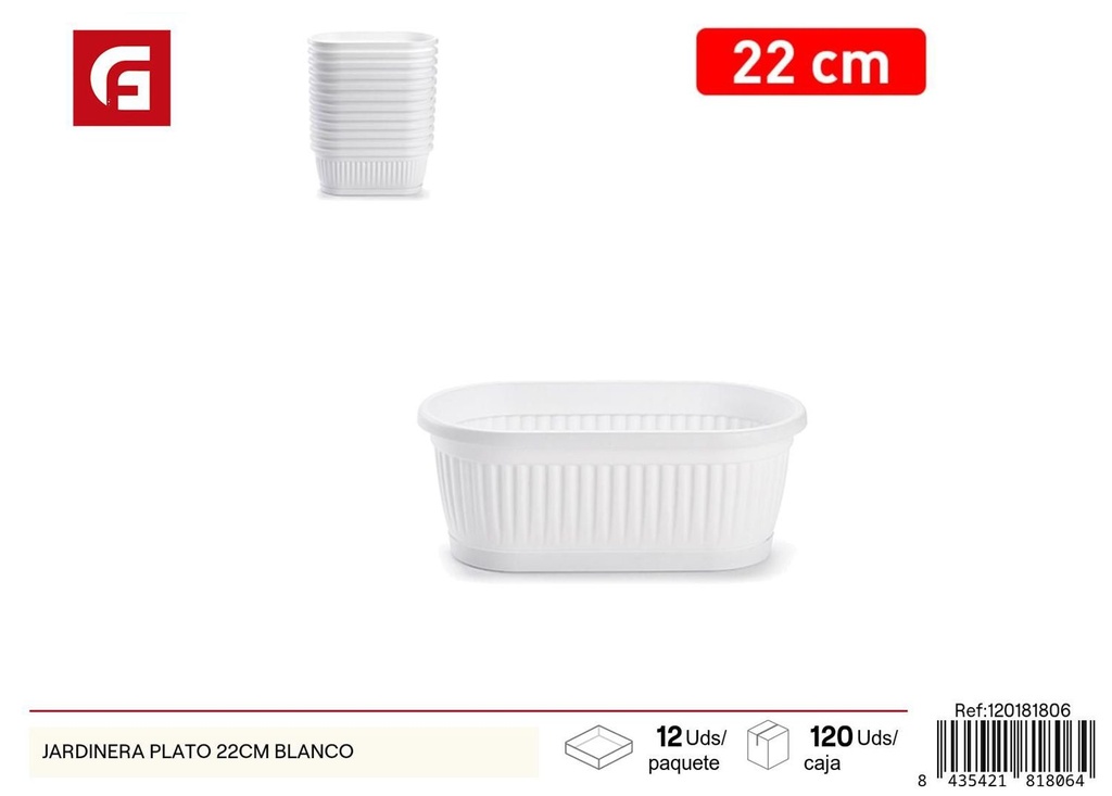 Jardinera con plato 22cm blanco para plantas