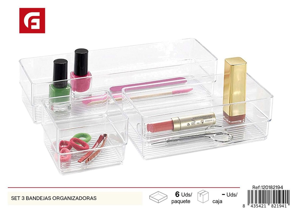 Set de 3 bandejas organizadoras - Contenedores de almacenamiento de maquillaje