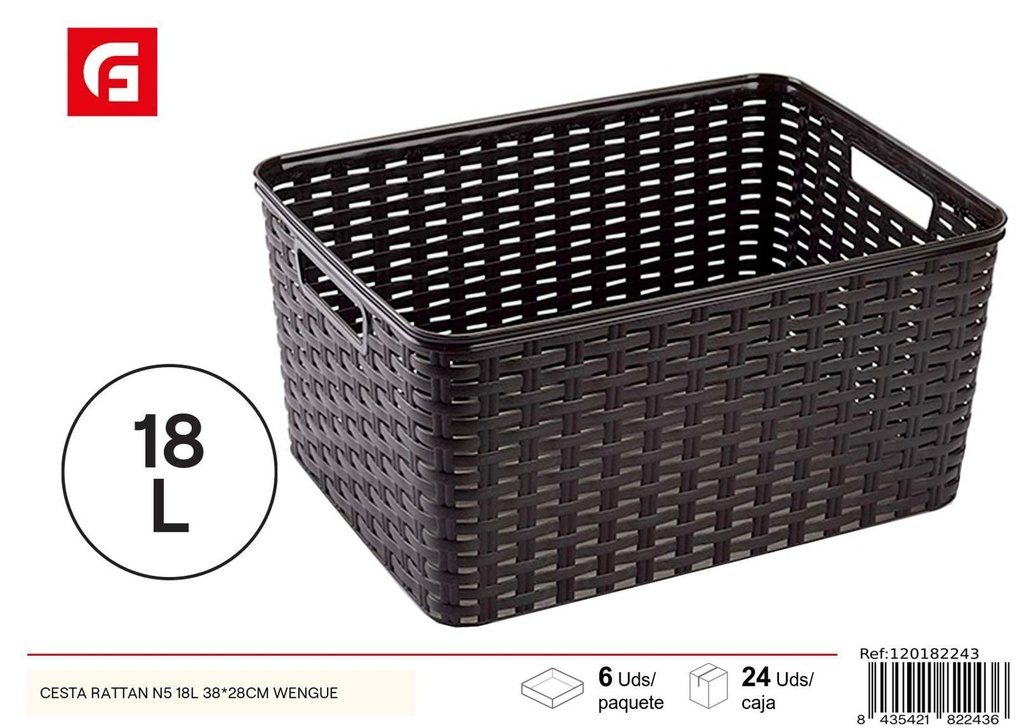 Cesta rattan N5 18L 38x28cm wengue