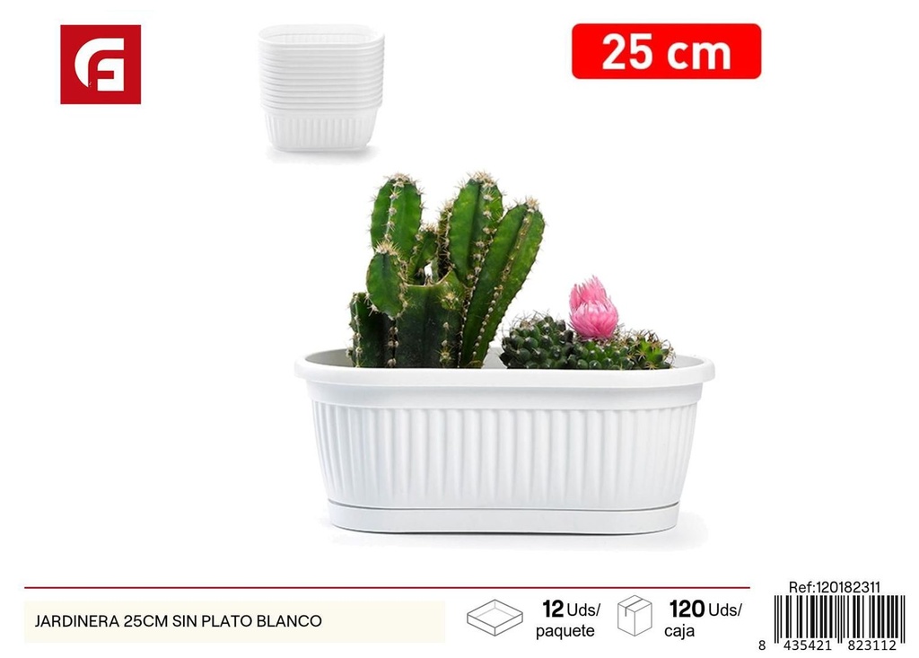 Jardinera 25cm sin plato blanca maceta de plástico