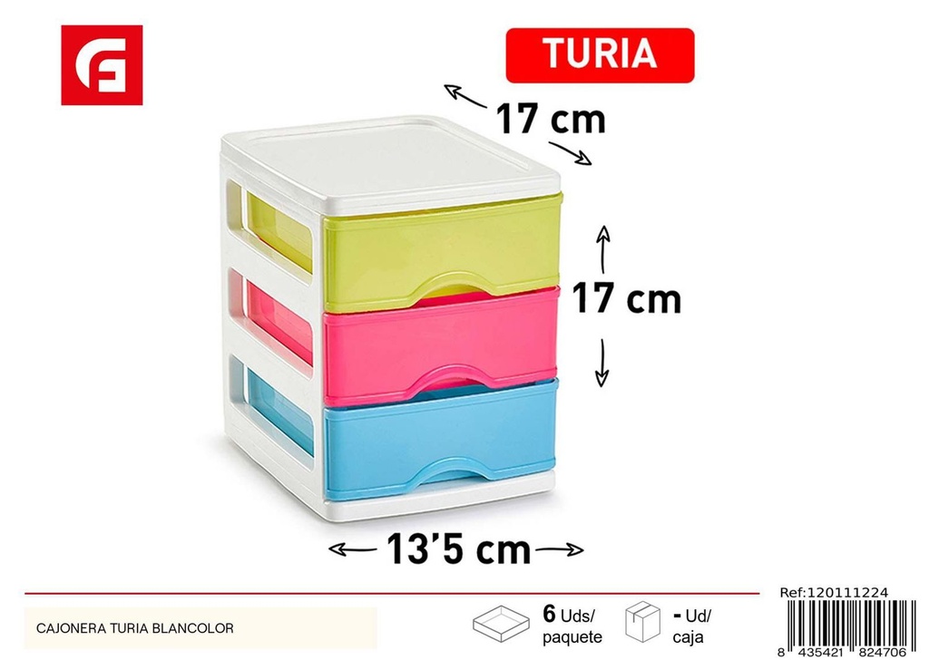 Cajonera Turia blanca con 4 cajones para organización