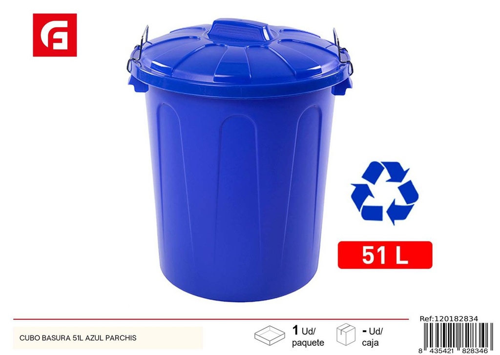 Cubo de basura azul 51L Parchis para hogar