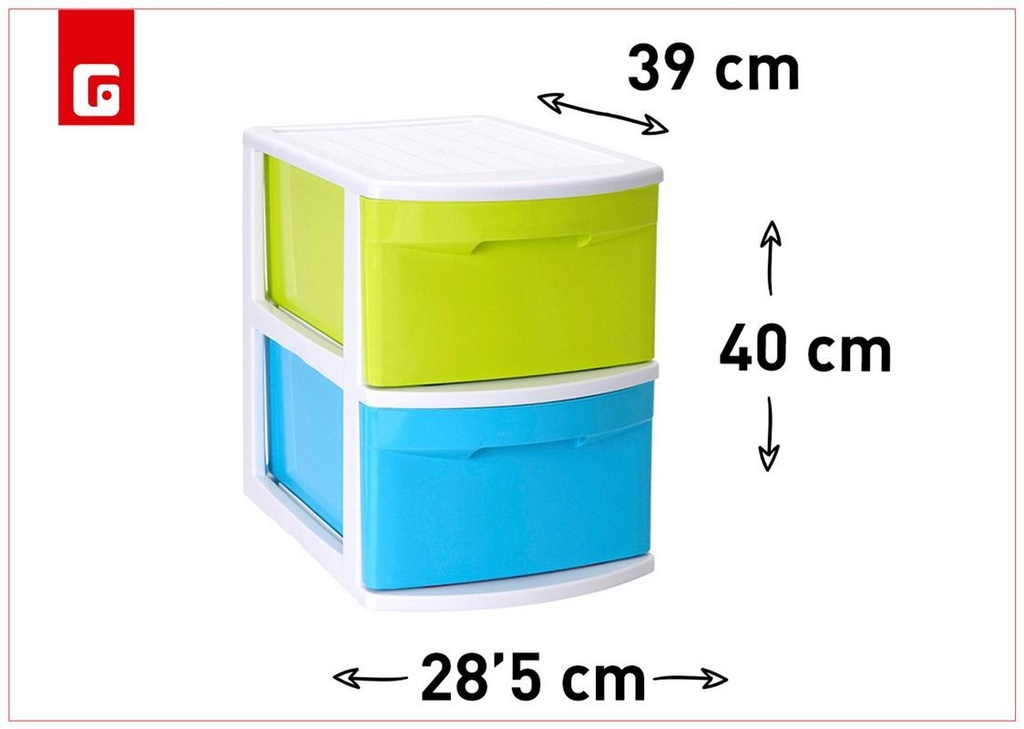 Cajonera plástica Tamesis 2 cajones blanca para organización y almacenamiento