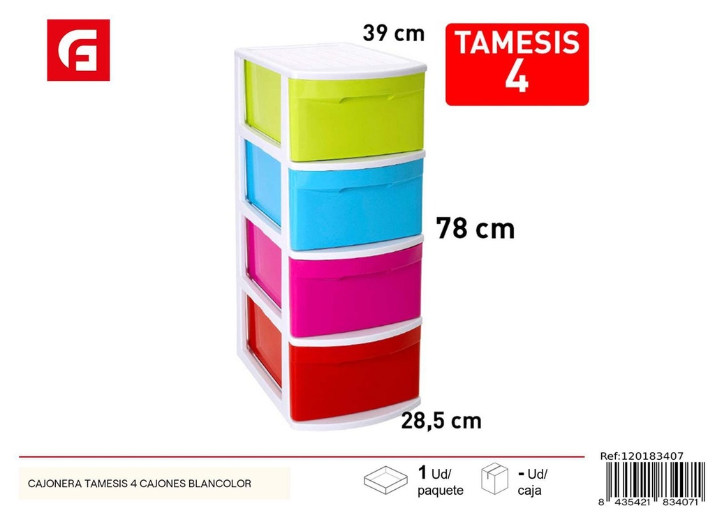 Cajonera Tamesis 4 cajones blanca para organización