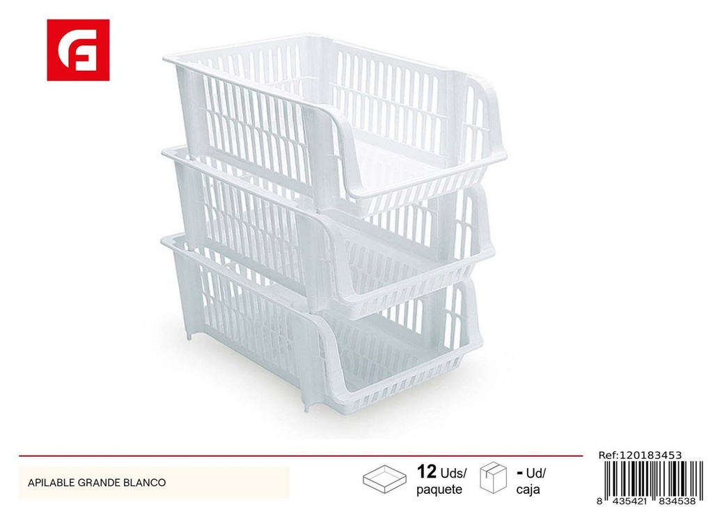Canasta plástica apilable grande blanca - Accesorios de hogar