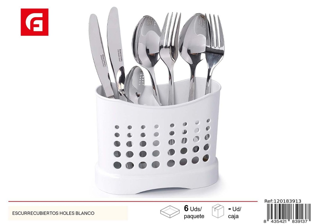 Escurre cubiertos blanco con agujeros - Utensilios de cocina