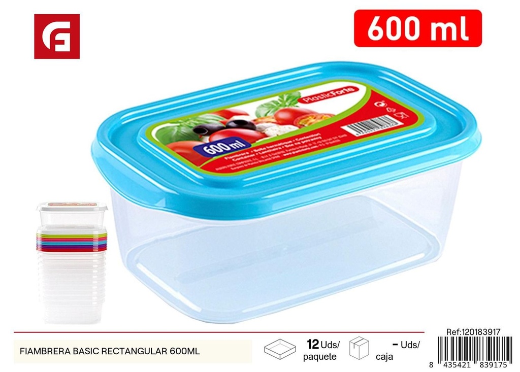 Fiambrera básica rectangular 600ml