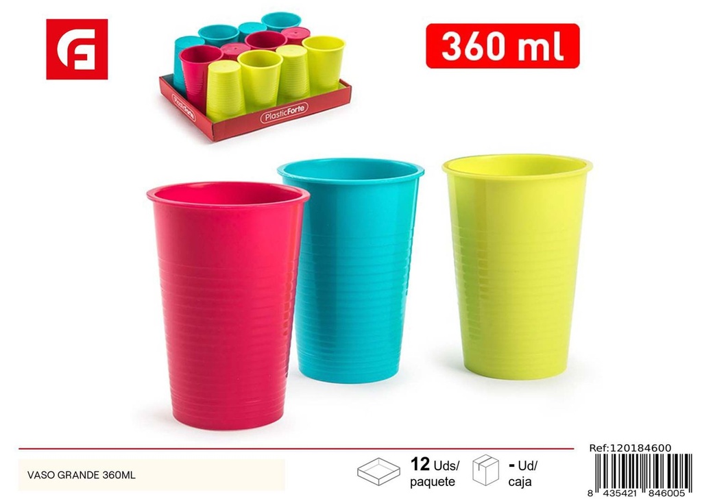 Vaso grande de plástico 360ml para bebidas