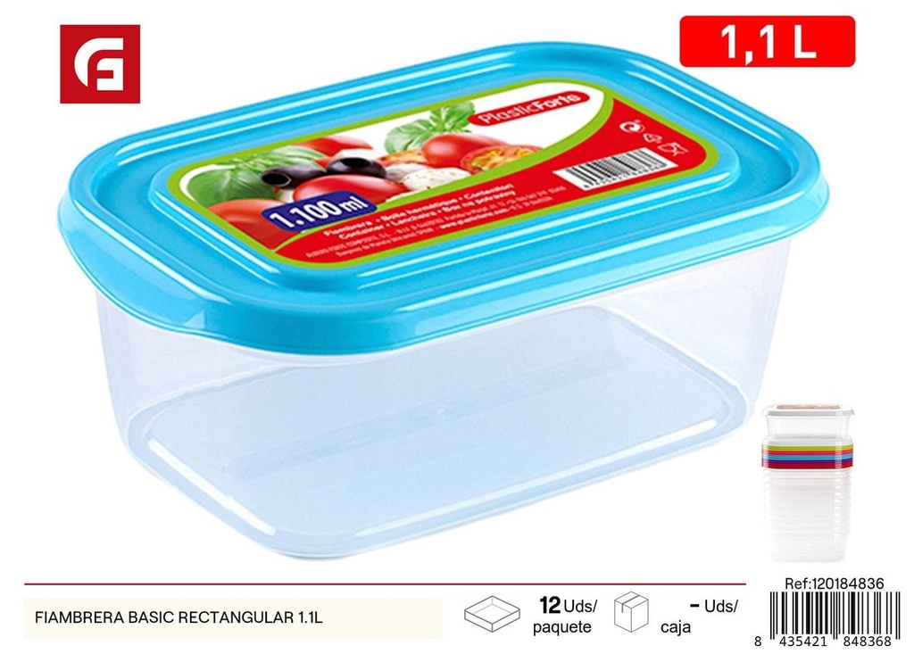 Fiambrera básica rectangular 1.1L almacenamiento