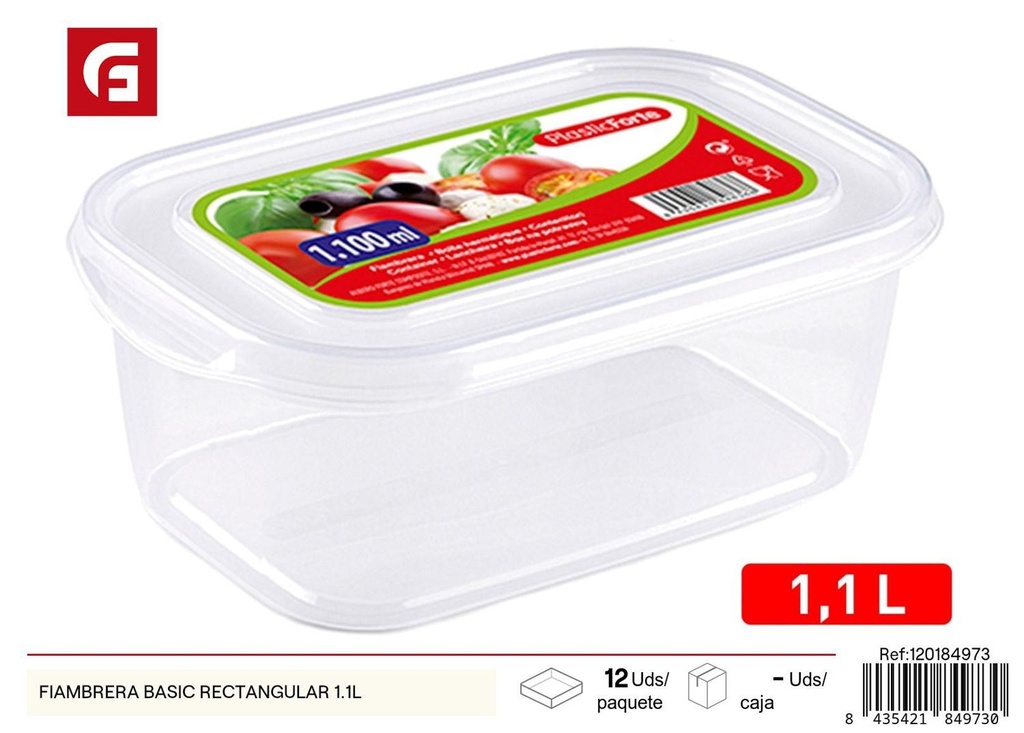 Fiambrera rectangular básica 1.1L para alimentos