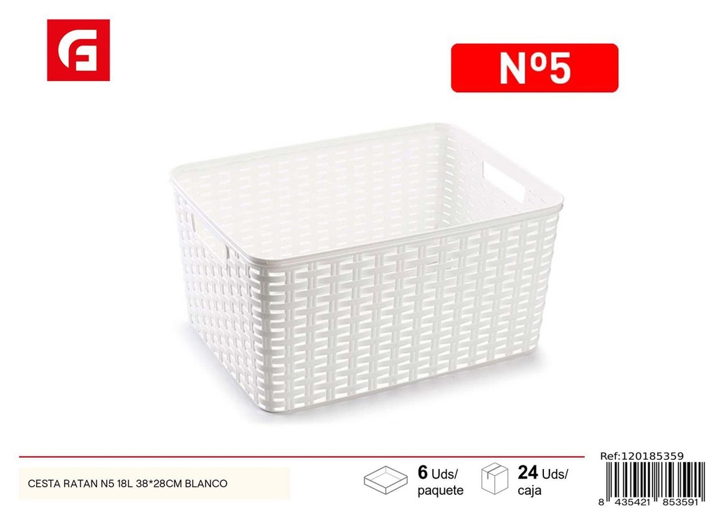 Cesta de ratán N5 18l 38x28cm blanca