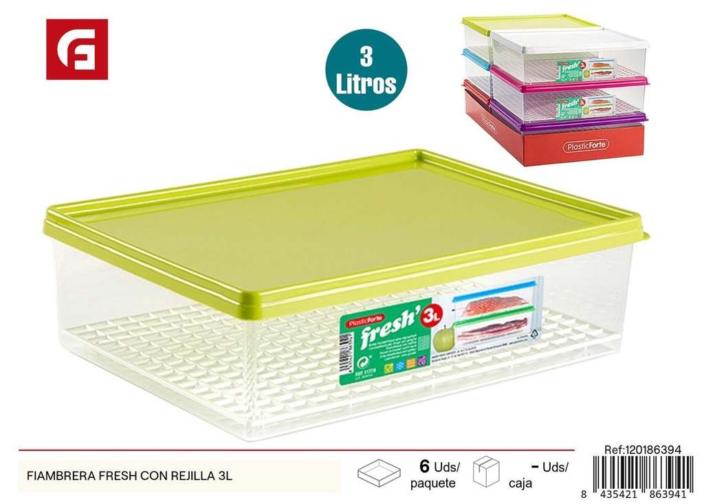 Fiambrera Fresh con rejilla 3L para almacenamiento de alimentos